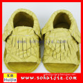 2015 Hot Selling Custom Logo OEM New Style yellow tassels moccasins soft flat baby leather shoes for girl sandal